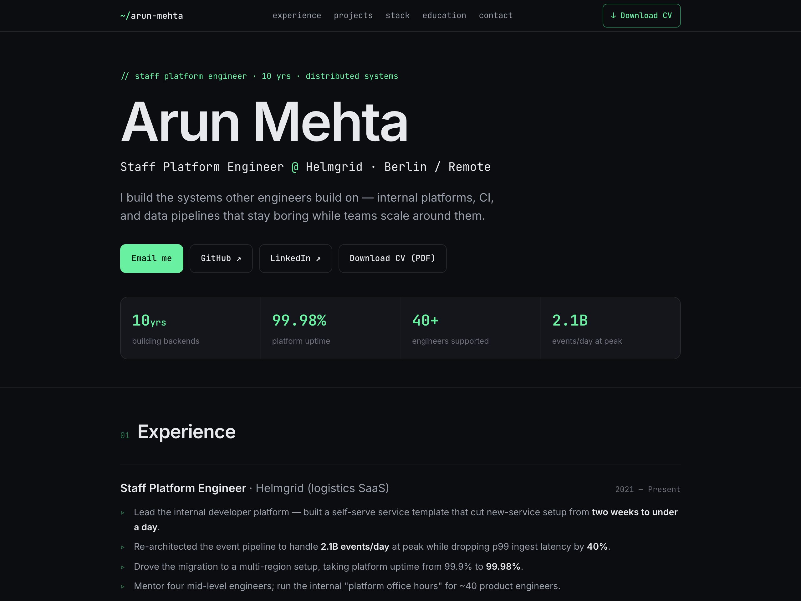 Arun Mehta — built with Nanopage