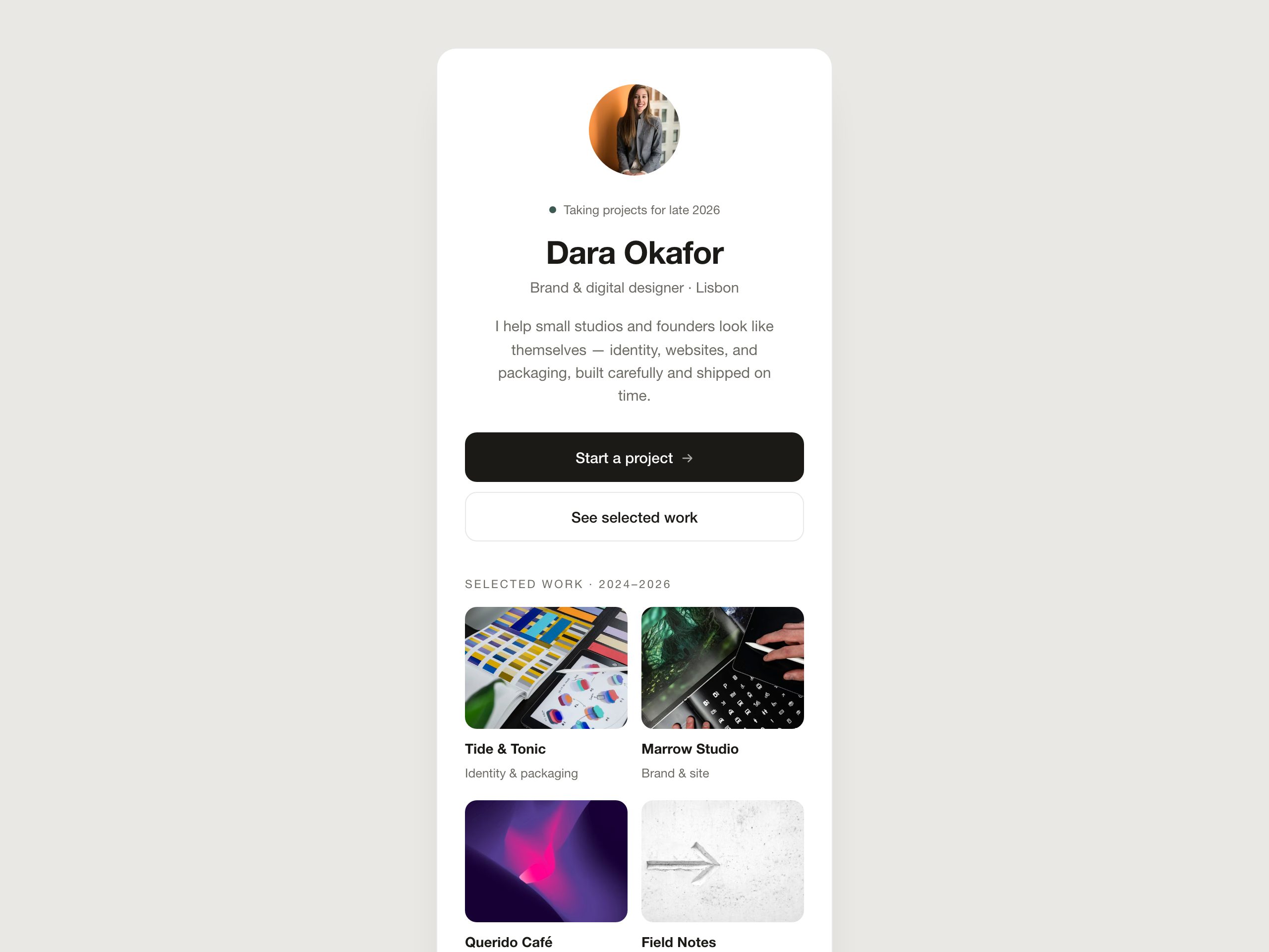 Dara Okafor — built with Nanopage