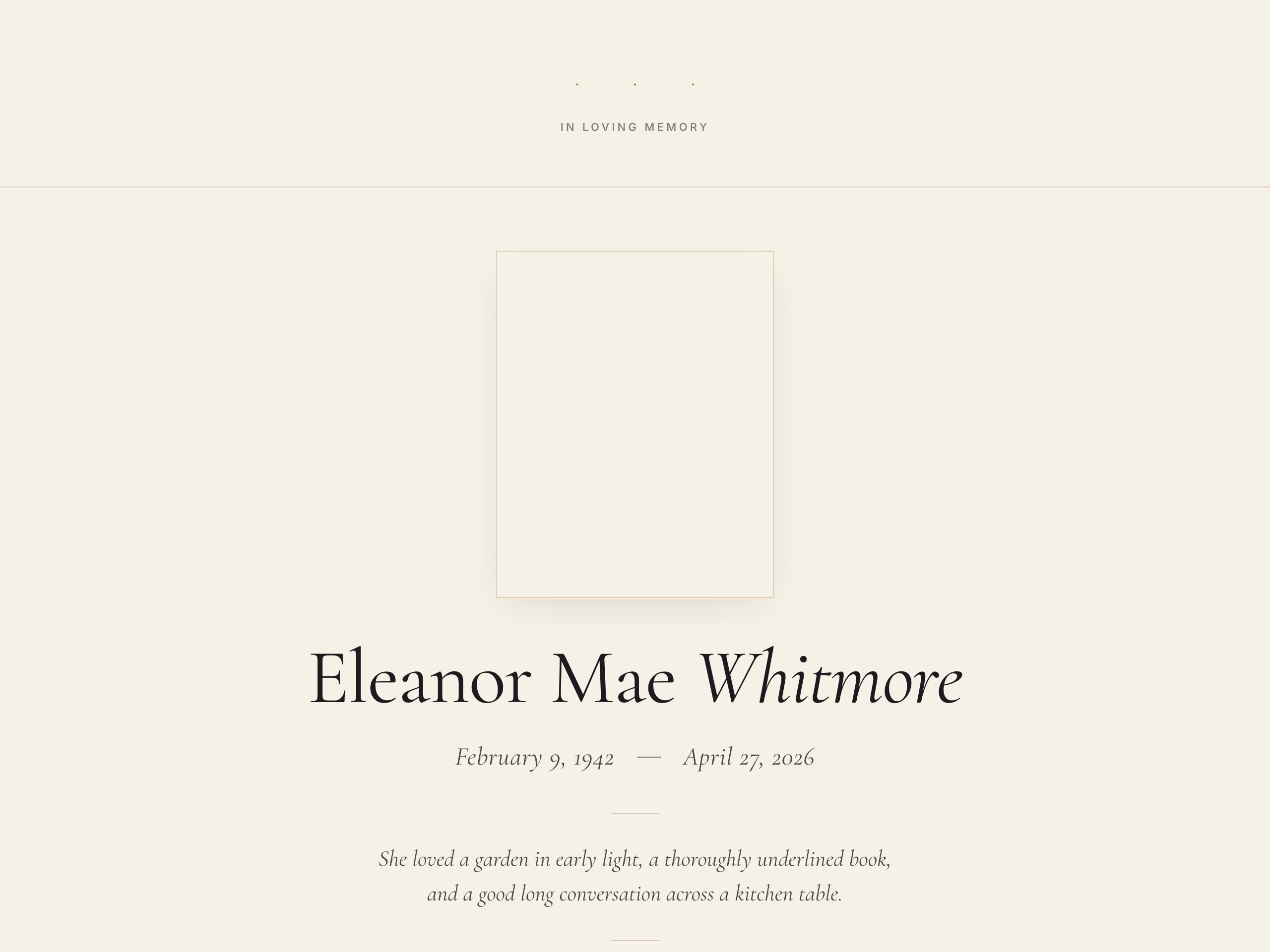 In Memory of Eleanor Whitmore — built with Nanopage