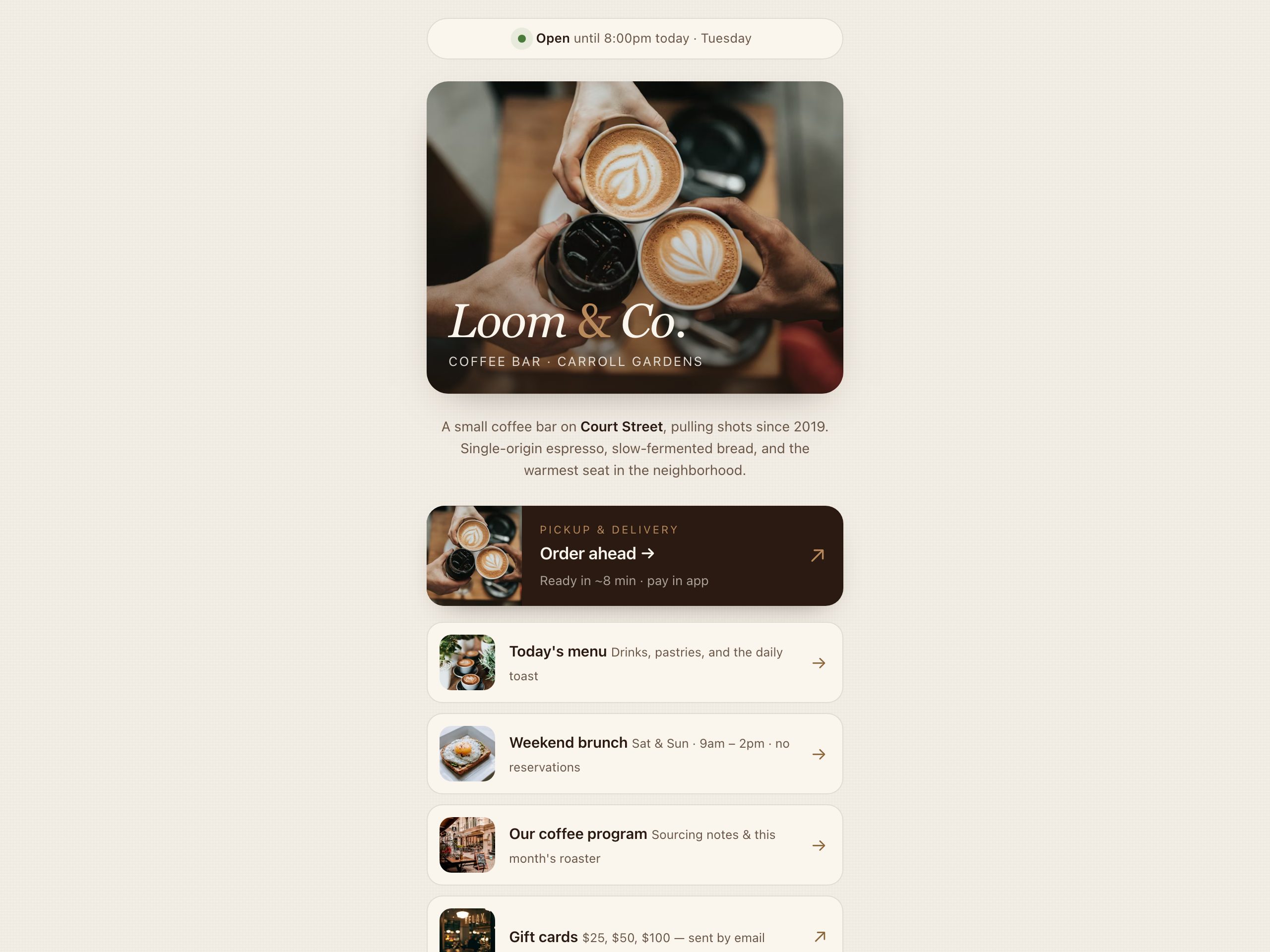 Loom Coffee Bar — built with Nanopage