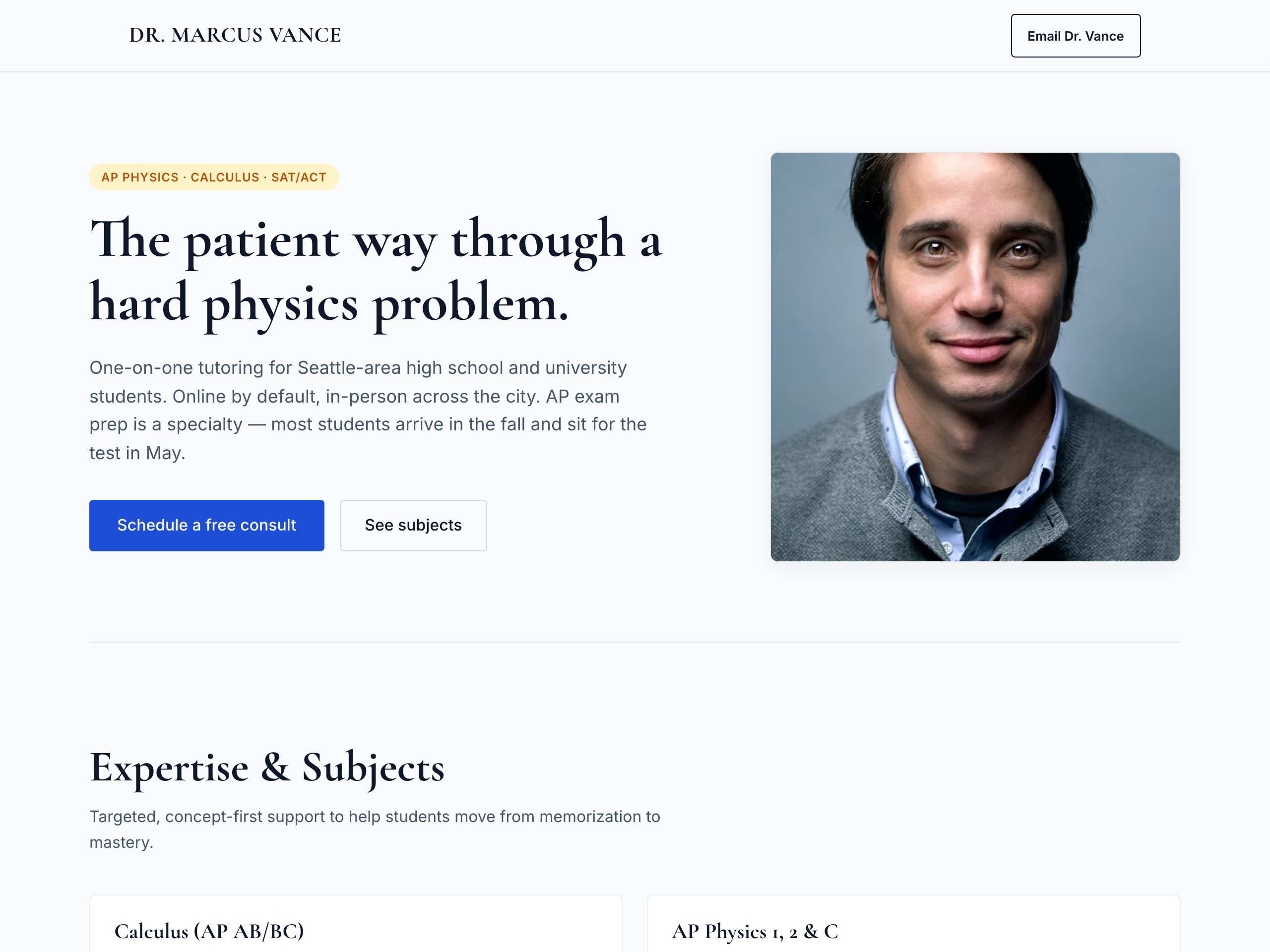 Dr. Marcus Vance Tutoring — built with Nanopage