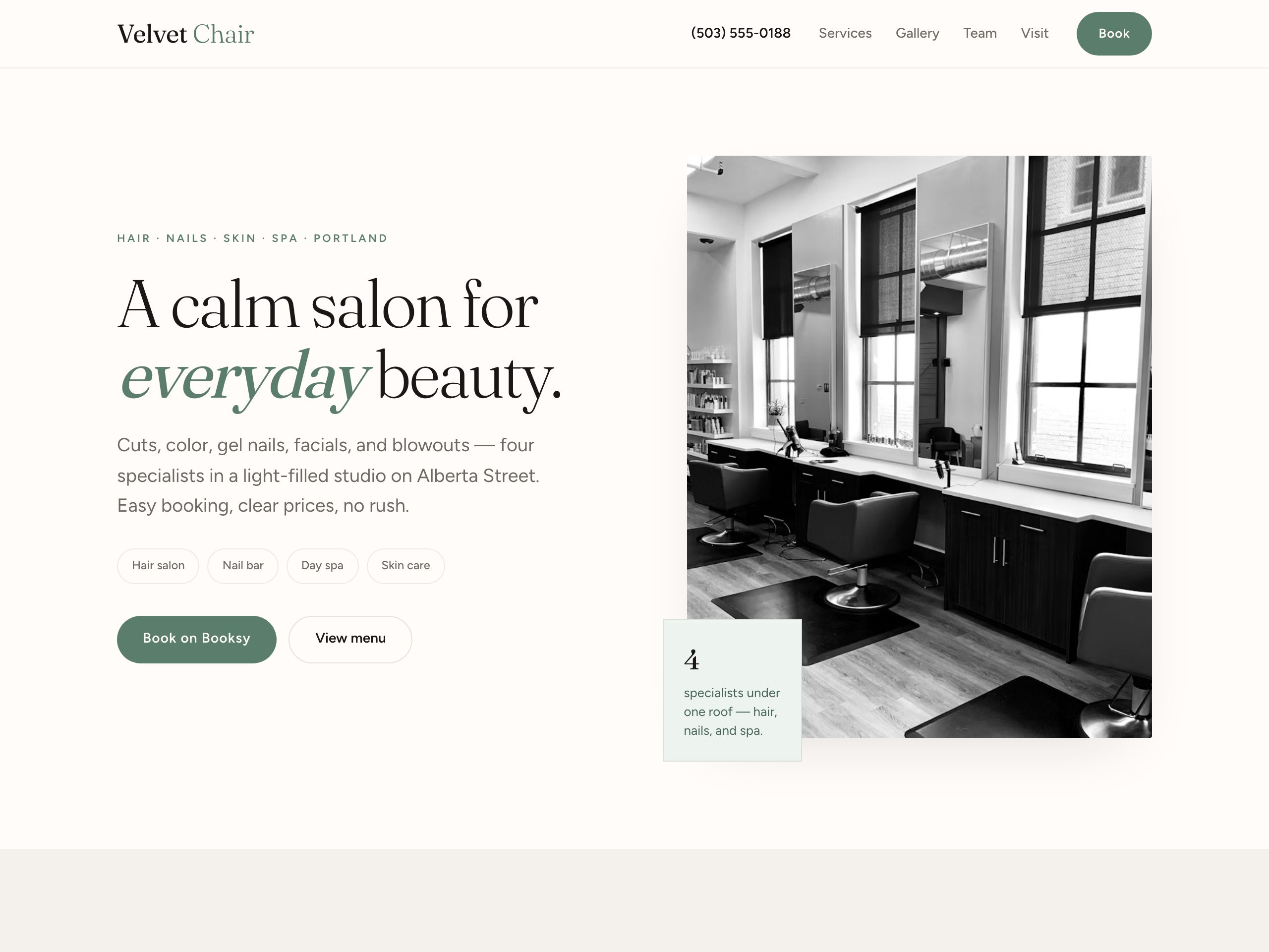 Velvet Chair Studio — built with Nanopage