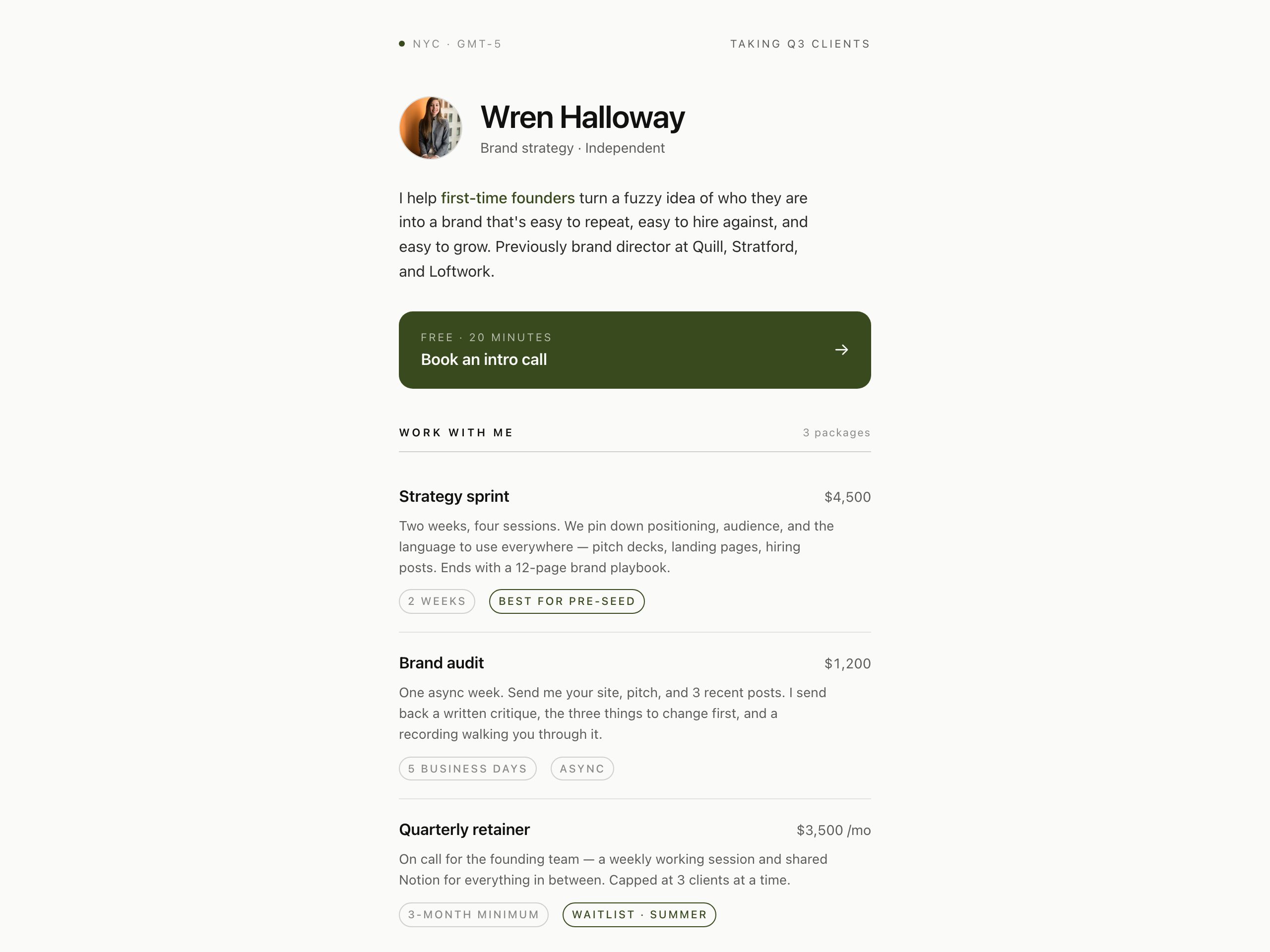 Wren Halloway — built with Nanopage